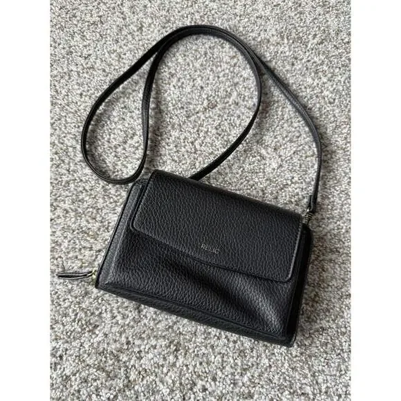 Black Relic Vegan Leather Textured Classic Designer Crossbody Bag - Picture 1 of 7